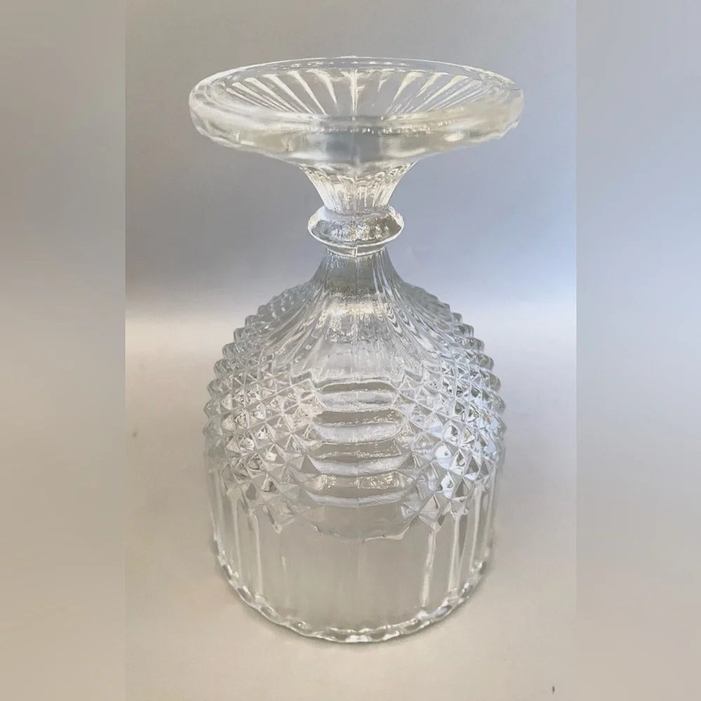 Vintage Indiana Glass Diamond Point Goblet 6” Vase Clear Pressed Glass Chalice